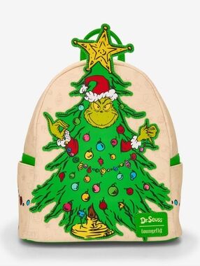 Loungefly Green Grinch Christmas Tree Mini Backpack with Yellow Star